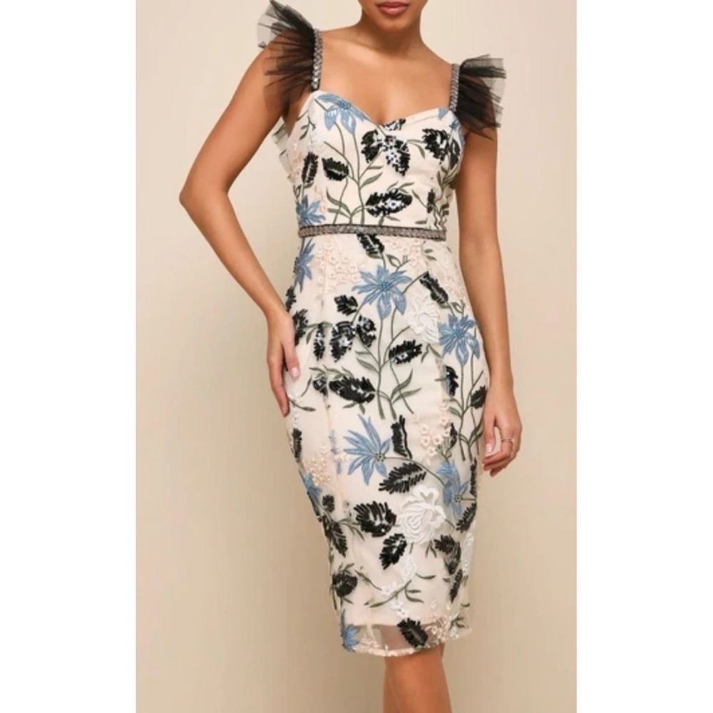 NEW Lulu's Show Stopper Midi Dress Women's Size Medium Embroidered Sequin